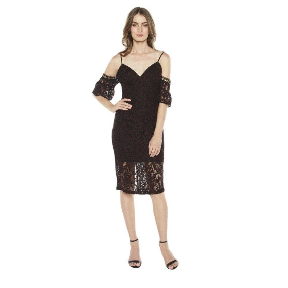 Bardot Taegen Lace Midi Dress Wine Black Size 10 NWOT $139 MSRP